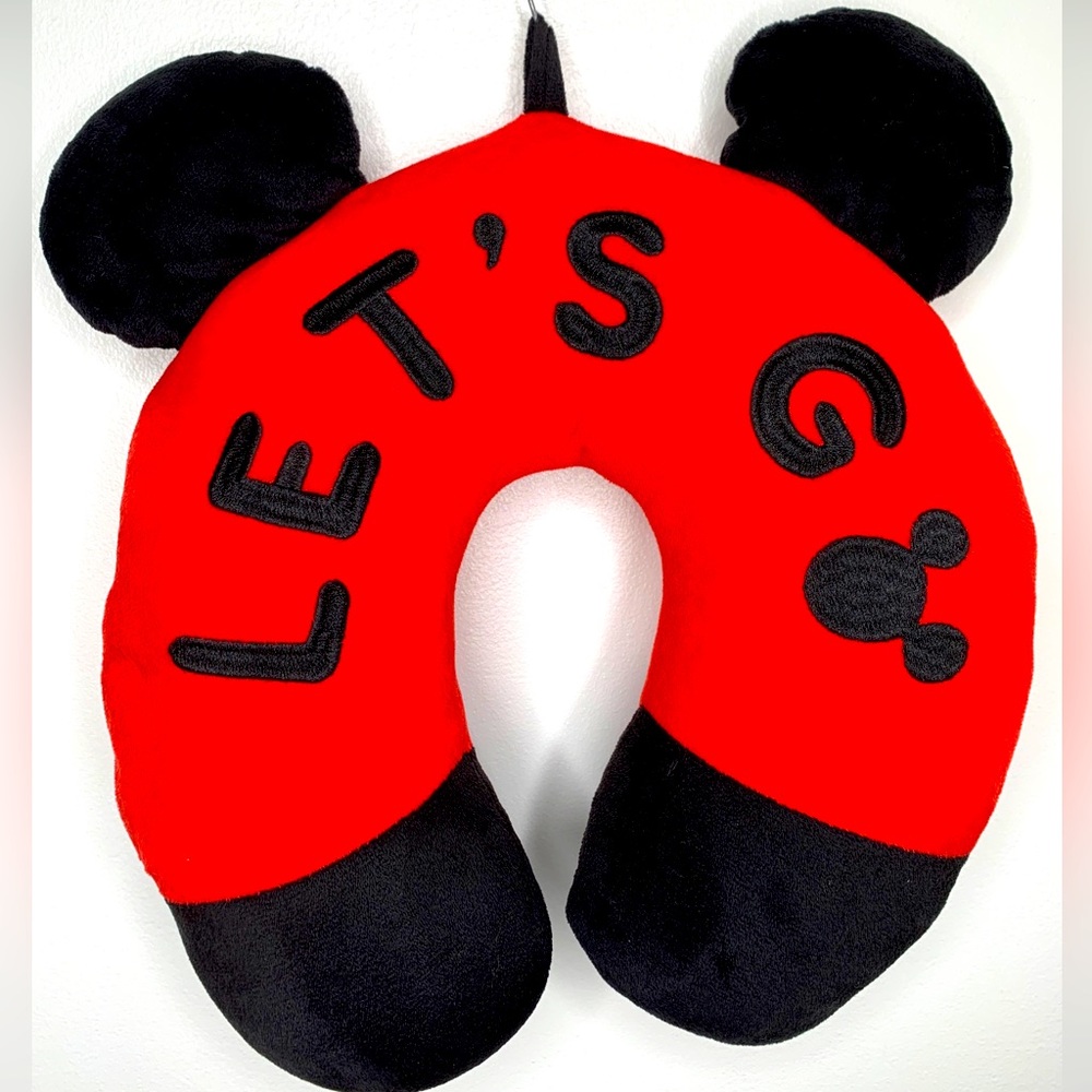 Disney Mickey Mouse Travel Neck Pillow “ Let’s Go” Red And Black